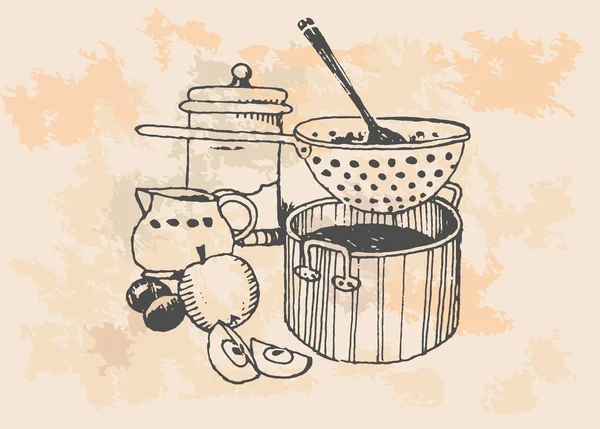 Retro cooking pots — Stock Vector