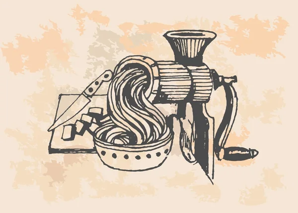 Molinillo de carne de hierro, ilustración retro — Vector de stock