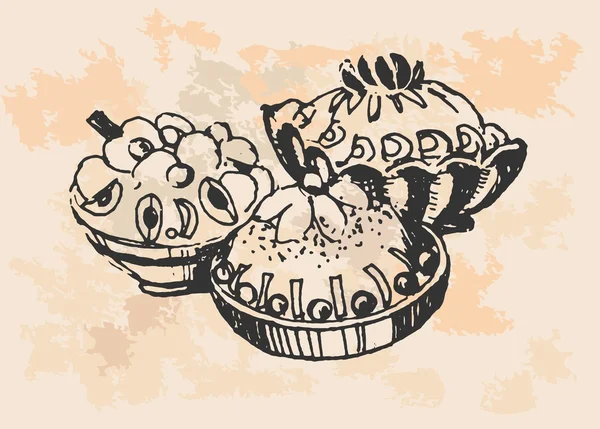 Набор тортов Ручные рисунки — стоковый вектор