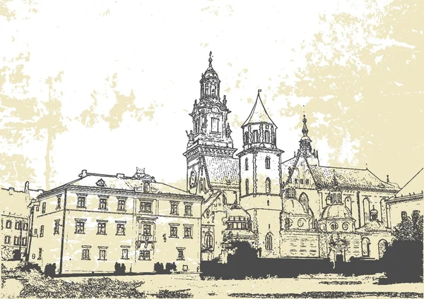 Κρακοβία, την περίφημη πόλη στην Πολωνία θέα στο κάστρο wawel crakow — Διανυσματικό Αρχείο