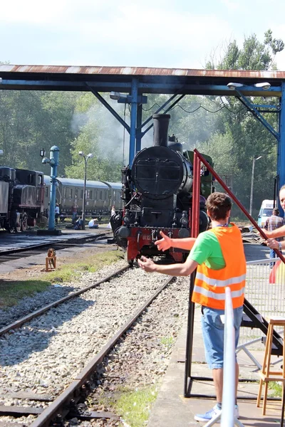 Schwarze Eisenbahn mit Dampfantrieb — Stockfoto