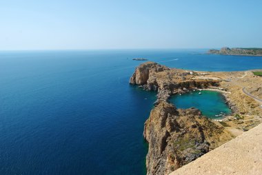 lindos st.pauls acropolis, Rodos, Yunanistan defne görünümünü