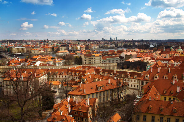 Panoramic view of Prague center from hill, Czech Republic