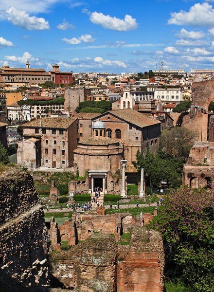 view of the Temple of Romulus, from the Palatine Hill, Rome