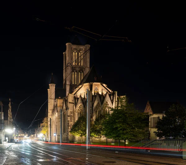 Early Morning Rays Light Transport Beautiful Ghent Beautiful Sint Niklaaskerk — Stock Photo, Image