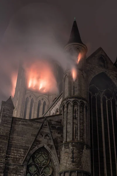 Gent Brennt Beim Lichterfest Die Sint Niklaaskerk — Stockfoto