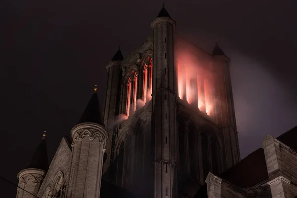Gent Brennt Beim Lichterfest Die Sint Niklaaskerk — Stockfoto
