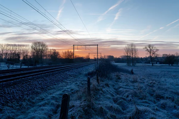 Track Electrical Lines Runs Distance Landscape — Stock Photo, Image