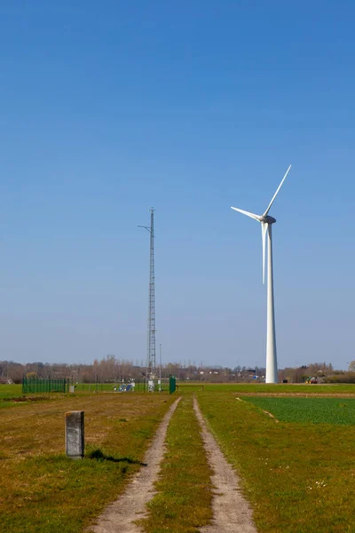 Auf Der Wiese Steht Einem Sonnigen Tag Eine Windmühle — Stockfoto