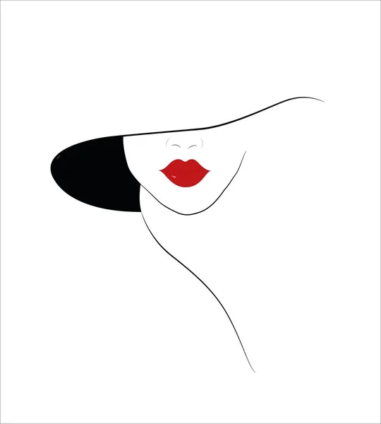 Hermosa Mujer Con Una Cabeza Cabeza Labios Rojos — Vector de stock