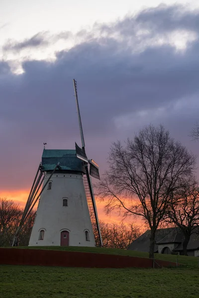 Gyönyörű Hegyi Malom Található Anzegem Belgium Napfelkelte Felhős — Stock Fotó