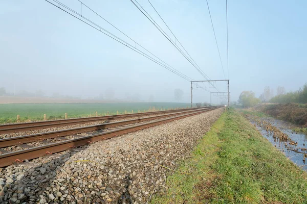 Track Electrical Lines Runs Distance Landscape — Stock Photo, Image