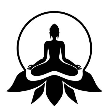 Oturan Buda, beyaz arka planda bir ağaçla meditasyon yapıyor.