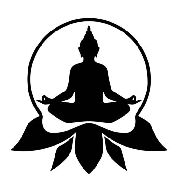 Oturan Buda, beyaz arka planda bir ağaçla meditasyon yapıyor.