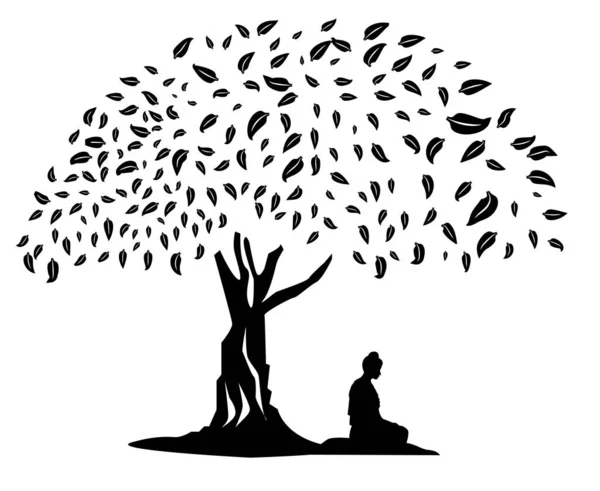 Buddha Așezat Meditând Copac Fundal Alb — Vector de stoc