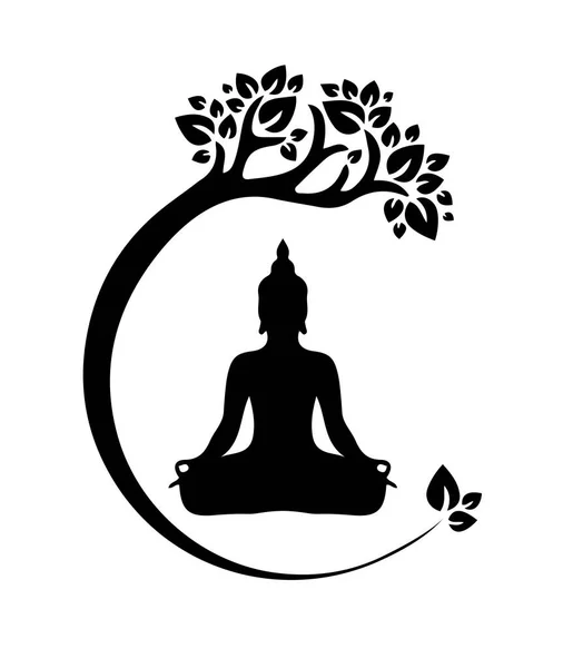 Buda Sentado Meditando Con Árbol Sobre Fondo Blanco — Vector de stock