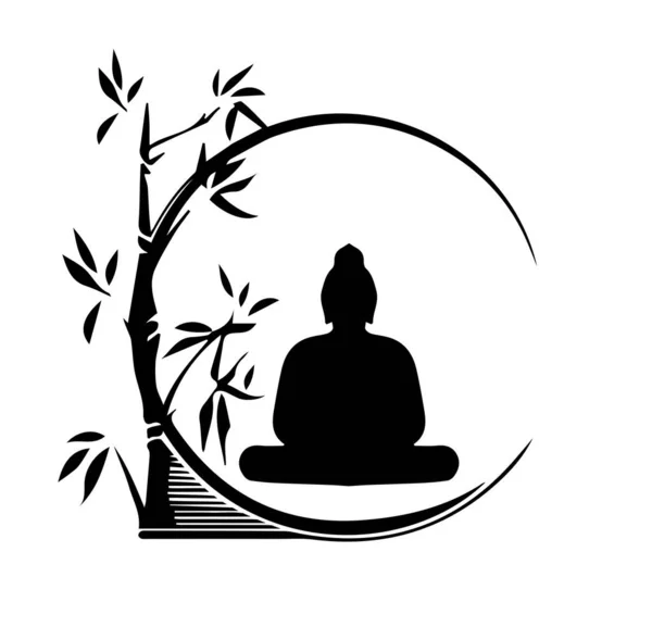 坐着的佛陀在白底的一棵树上冥想 — 图库矢量图片