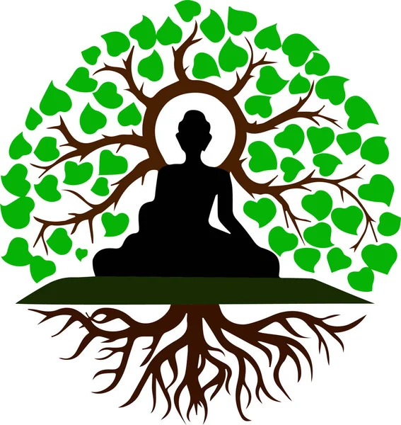 Buda Sentado Meditando Con Árbol Sobre Fondo Blanco — Vector de stock