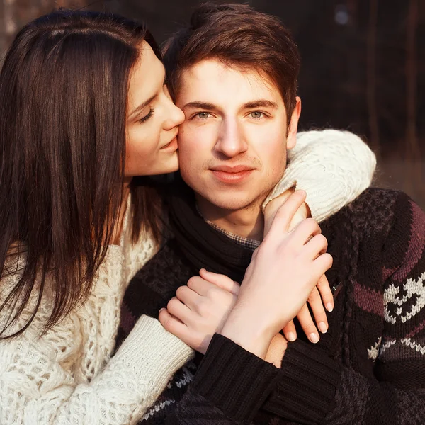 Sensual outdoor portrait of young couple in love — Stock Photo, Image