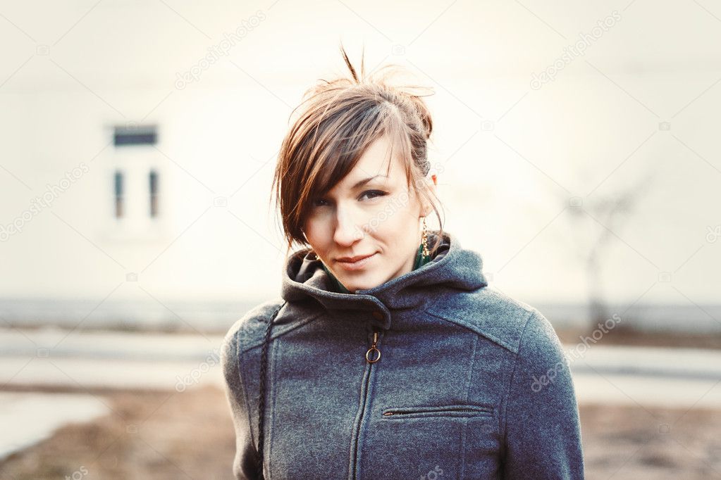 beautiful brunette in cold spring