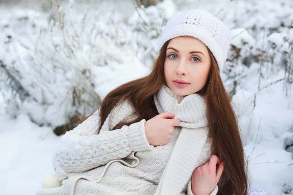 Piękna brunetka w winter park — Zdjęcie stockowe