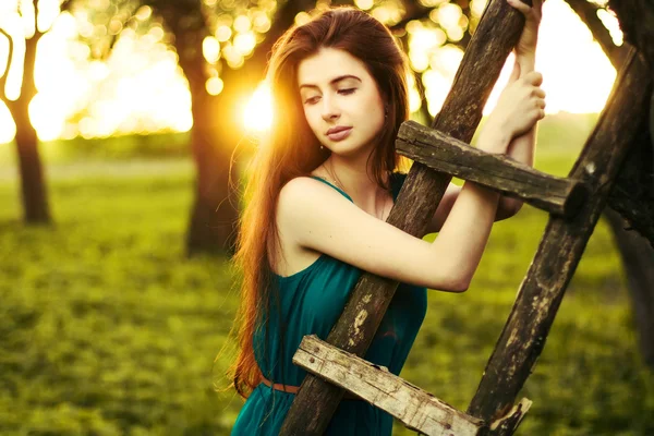 Meisje in de appelboomgaard — Stockfoto