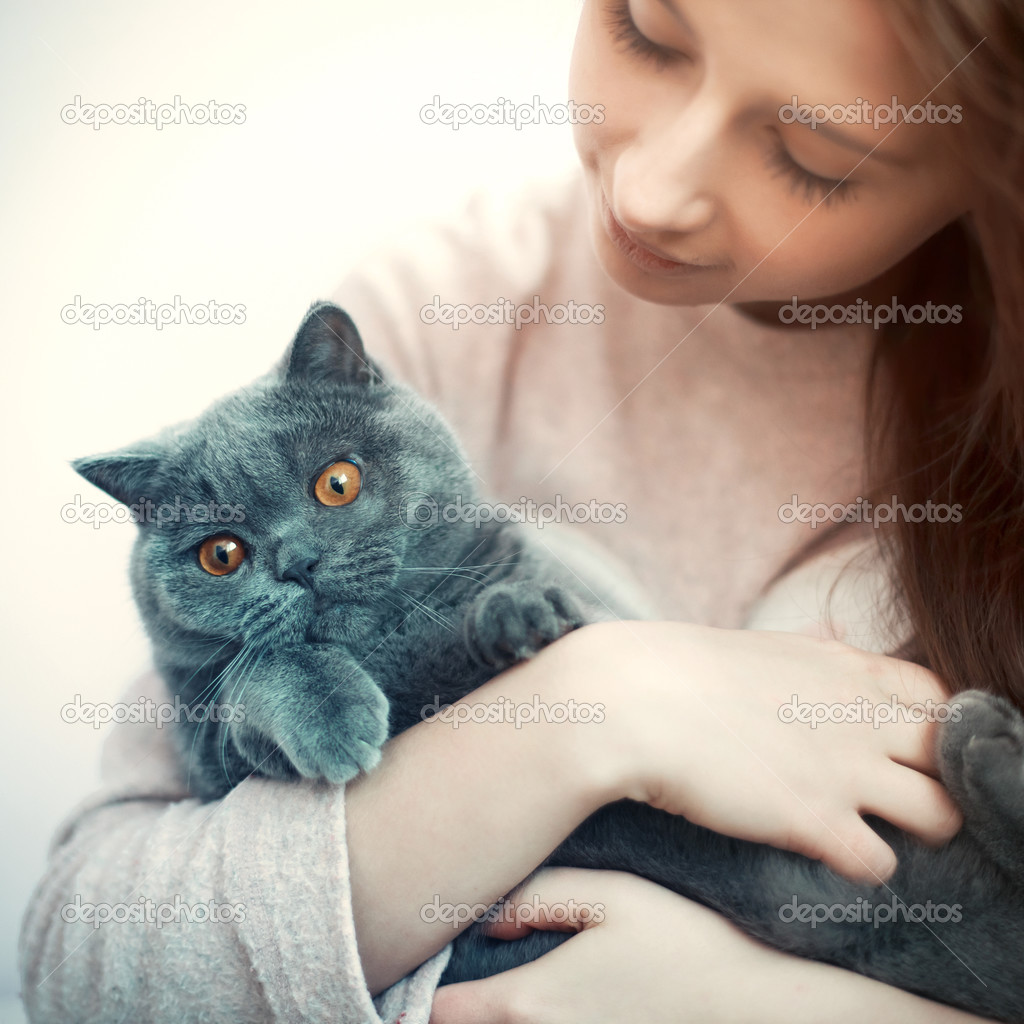 girl with british cat