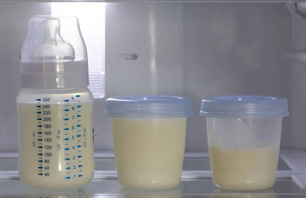 Breast milk storage stored in the back of refrigerator