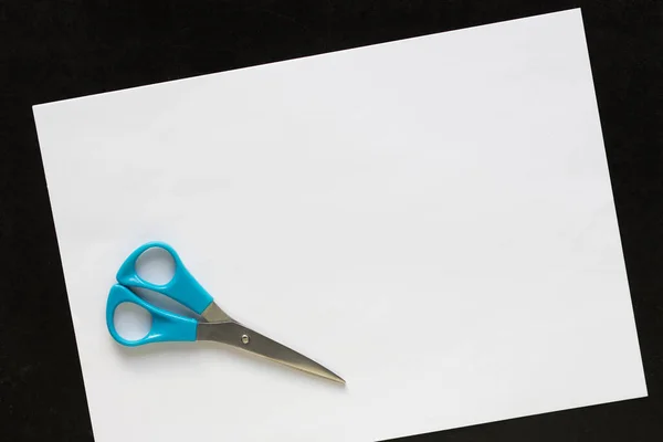 Rectangular Sheet Paper Scissors Black Background — Stock Photo, Image