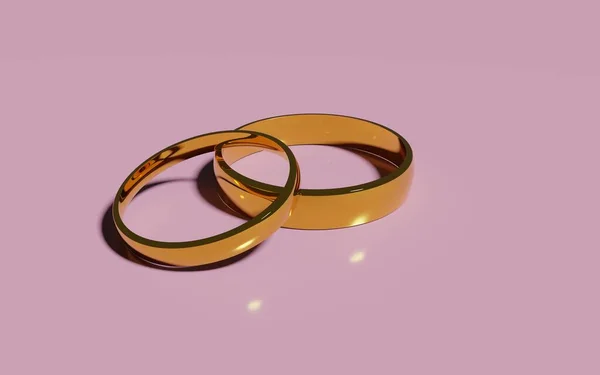 Render Two Golden Wedding Rings Isolated Pink Background — Stock Photo, Image