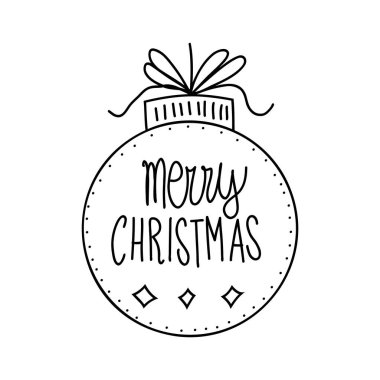 Noel mücevheri taşıyıcı el, güzel karalama tarzının karalama çizimi. Yeni yıl ve Noel ağacı süslemeleri beyaz arka planda izole edilmiş. Tasarım ögesi, tebrik kartı şablonu.