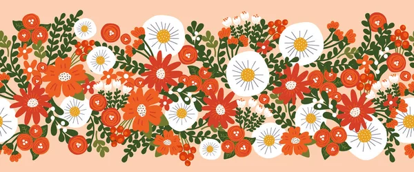 Безшовна Новорічна Квітка Векторна Рамка Намальована Рукою Декоративний Багаторазовий Квітковий — стоковий вектор