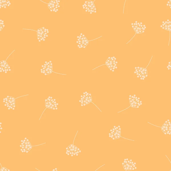 Modèle vectoriel sans couture botanique. Silhouettes de fleurs subtiles sur fond orange. Fleurs d'herbe sauvage élégant. Délicate impression nature minimale pour le tissu, emballage cadeau, papier peint, décor à la maison. — Image vectorielle