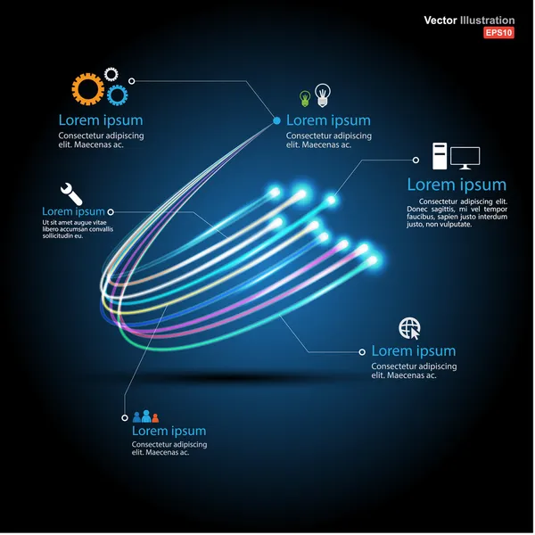 Collegamento in fibra ottica / comunicazione aziendale / tecnologia di rete — Vettoriale Stock