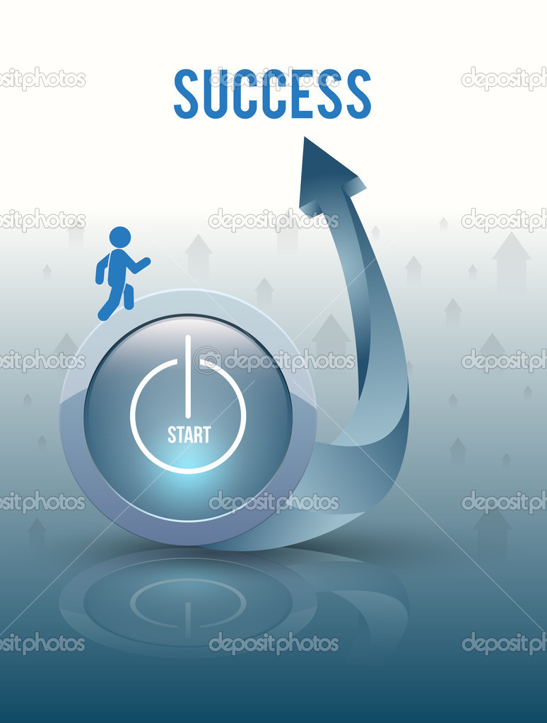 Start button arrows 3d go to success