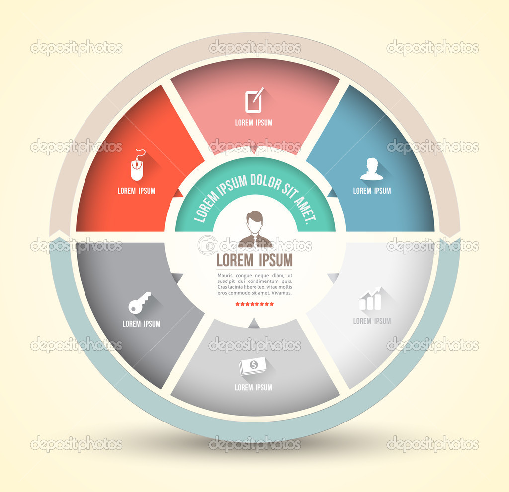 Vector circle business concepts with icons long shadows