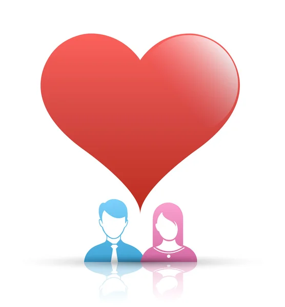 Iconos hombre y mujer con corazón . — Vector de stock