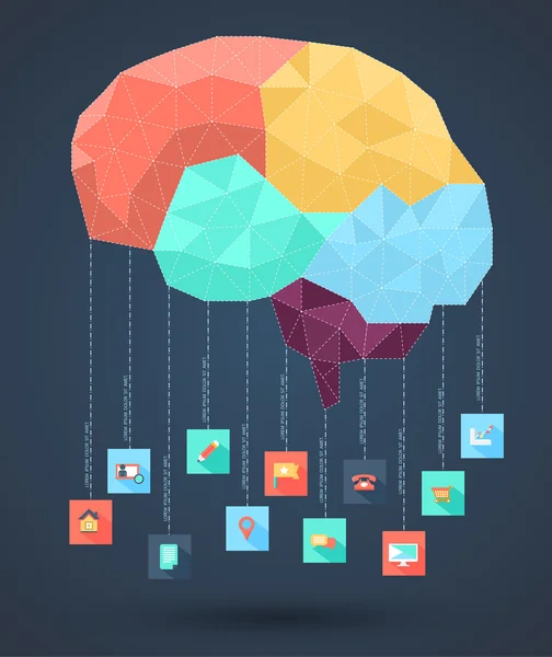 Düz simgeleri ile soyut beyin