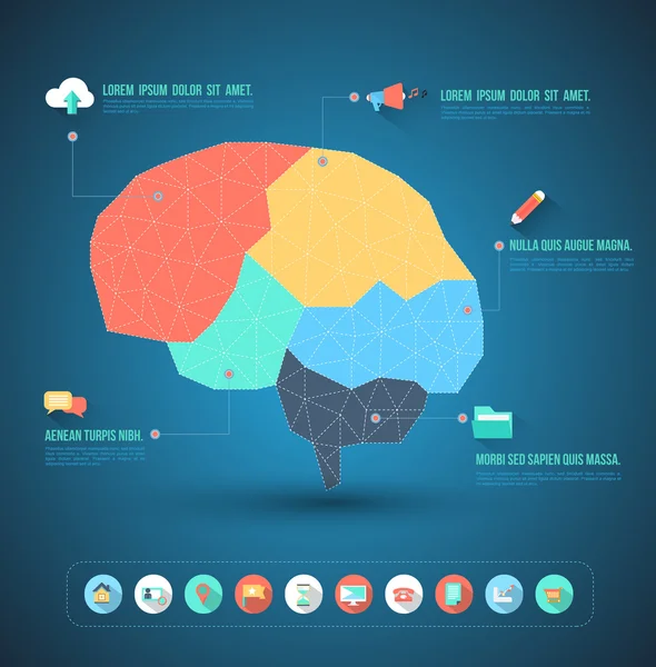 Cerebro abstracto con iconos planos — Archivo Imágenes Vectoriales