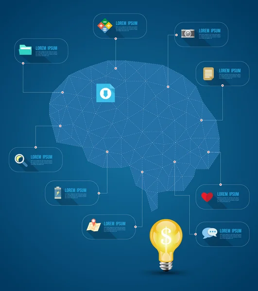 Cerveau abstrait avec des icônes plates — Image vectorielle