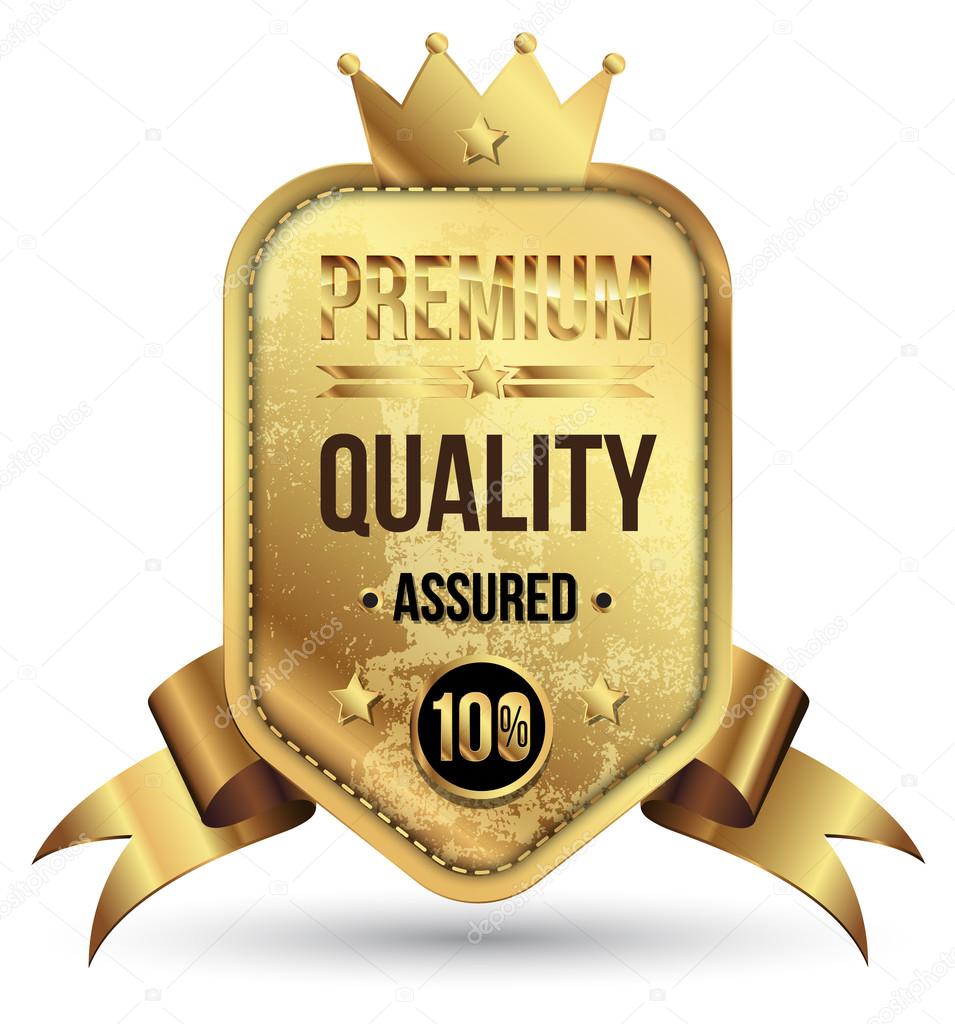 Golden premium badge with gold ribbon.