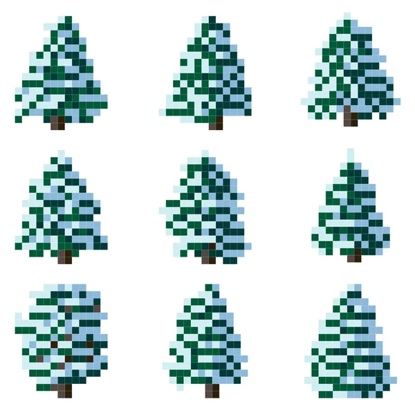 Conjunto de pixel invierno árbol nevado . — Archivo Imágenes Vectoriales