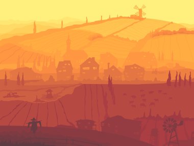 soyut çizimde sunset Village.