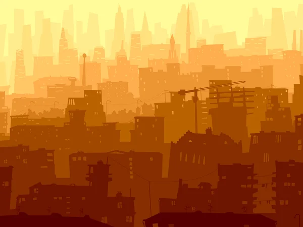 Illustrazione astratta della grande città al tramonto . — Vettoriale Stock