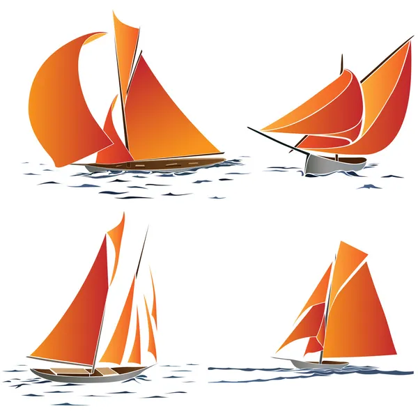 Simple vector group of boat with orange sails. — Stock Vector