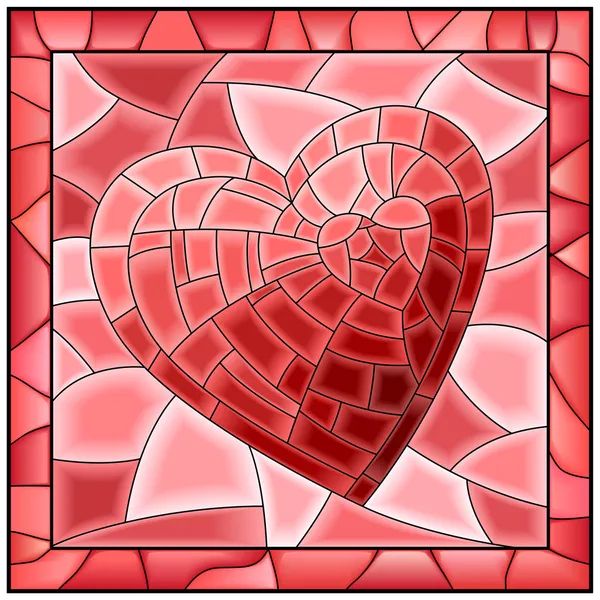 Srdce mozaikové okno s rámem. — Stockový vektor