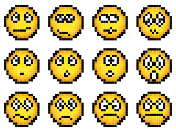 Set di vettore semplice pixel giallo smiley . — Vettoriale Stock