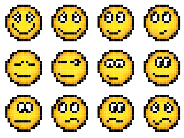 Set di vettore semplice pixel giallo smiley . — Vettoriale Stock