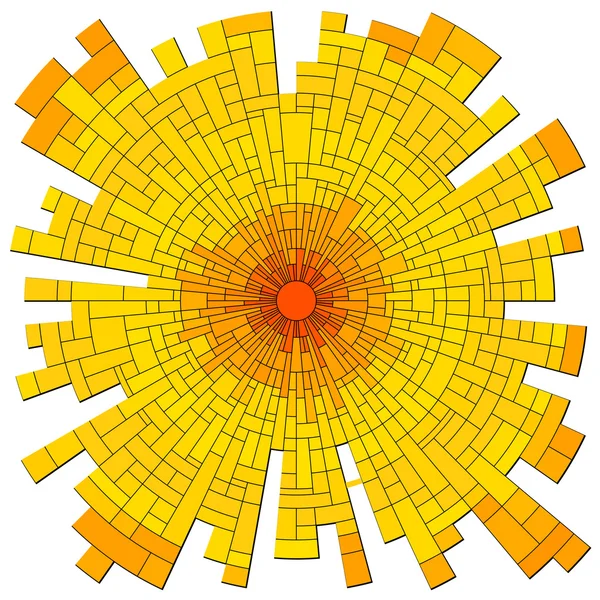 Vector mozaïek rode zon met stralen. — Stockvector