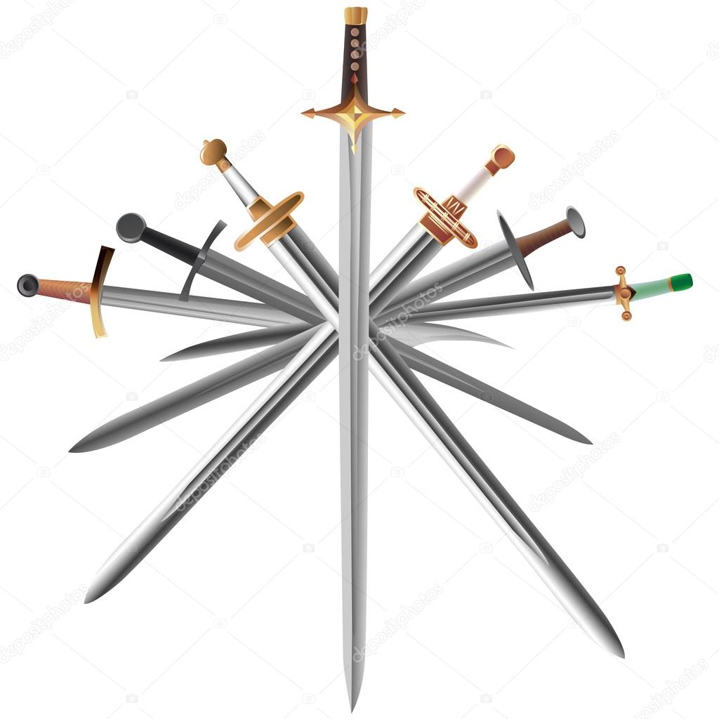 Vector illustrations set of swords cross crosswise.